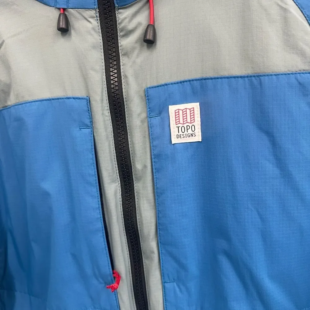 Topo Design Men's Mountain Puffer Hoodie Jacket Coat in Blue/slate Gray Size S